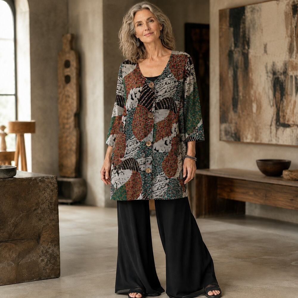 Art to Wear Lagenlook Boho Joseph Ribkoff Patchwork Knit Cardigan 10 Pristine